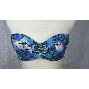 Perfect Vacation Bandeau Underwire Bikini Top Blue Colorful Size Large NEW